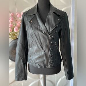 Rock & Republic Women's Black Faux Leather Moto Jacket Size Small